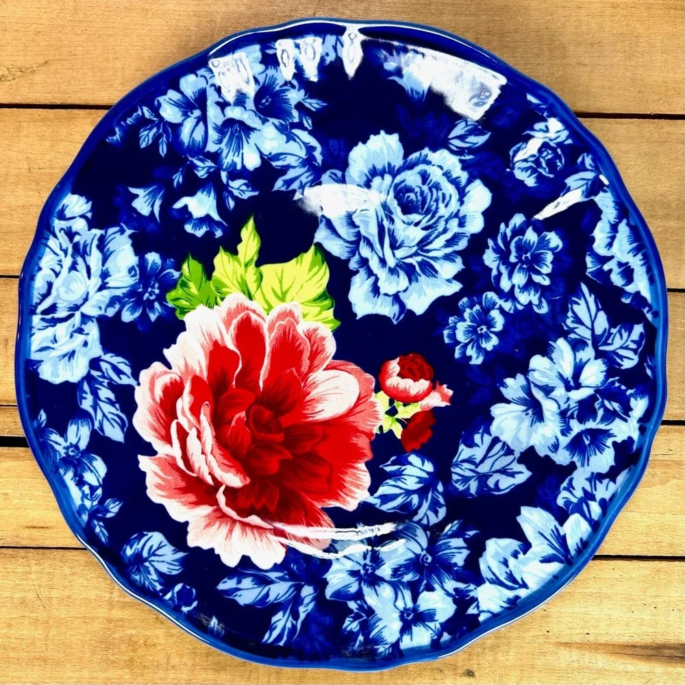 Pioneer Woman Heritage Floral Salad/Dessert Plates Cobalt Blue Floral Set Lot 4
